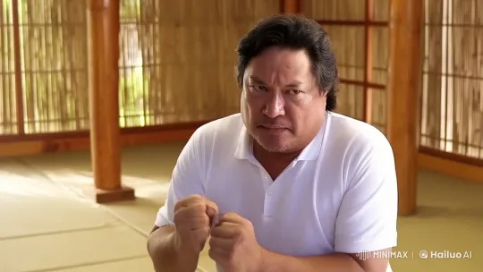 Middle-Aged Man Demonstrates Kung Fu Skills in Dojo – AI Generated Video | Hailuo AI
