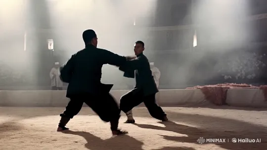 Aesthetic Kung Fu Battle in Cinematic Artistry – AI Generated Video | Hailuo AI