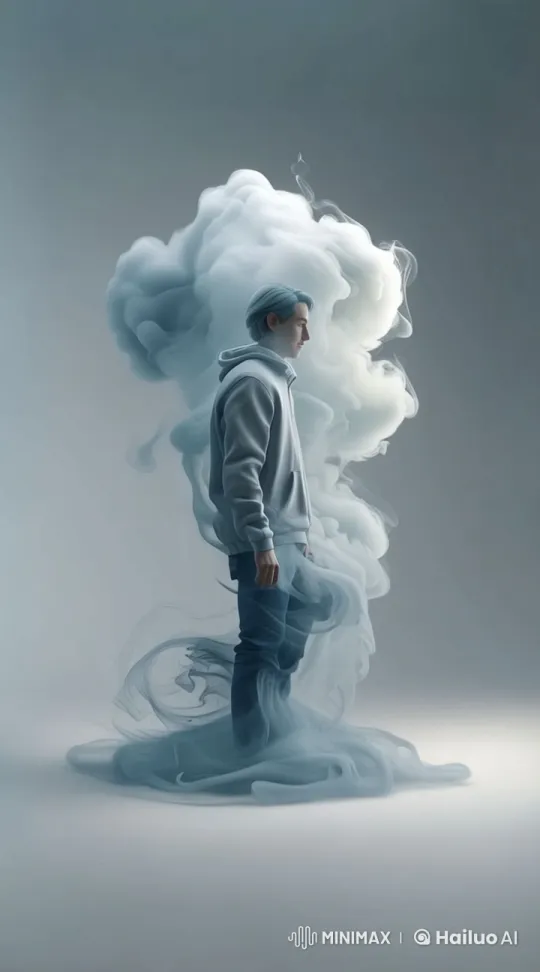 Man Dissolves into Swirling Smoke in Mysterious Mist – AI Generated Video | Hailuo AI