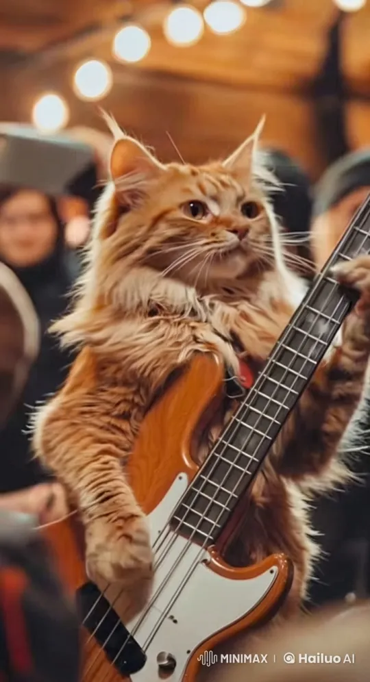 Orange Tabby Cat Plays Electric Bass with Style – AI Generated Video | Hailuo AI