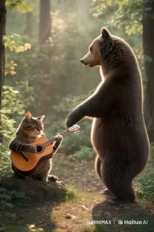 Cat and Bear's Serene Forest Music Session in Live2D – AI Generated Video | Hailuo AI