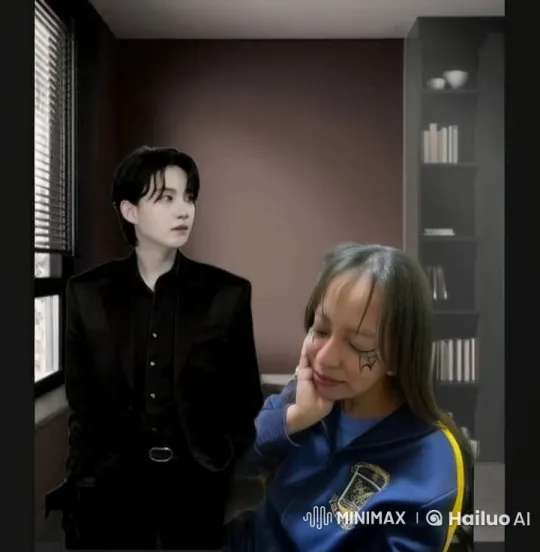 Woman in Blue Jacket Shows Affection in Cozy Room – AI Generated Video | Hailuo AI