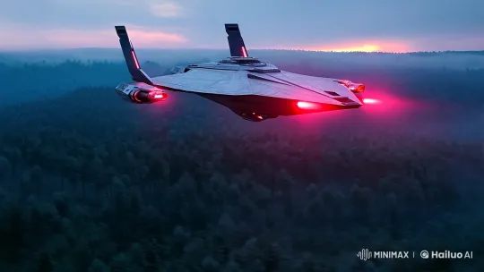 Futuristic Warship Destroyed in Dusk's Forest Ambush – AI Generated Video | Hailuo AI