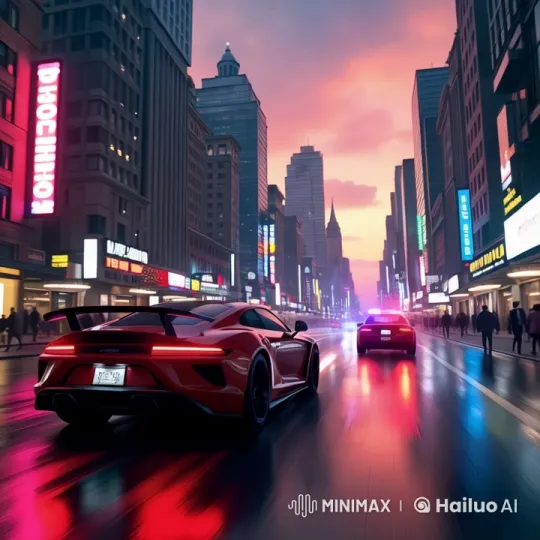 Vibrant Cityscape Chase in Futuristic Urban Drama – AI Generated Video | Hailuo AI