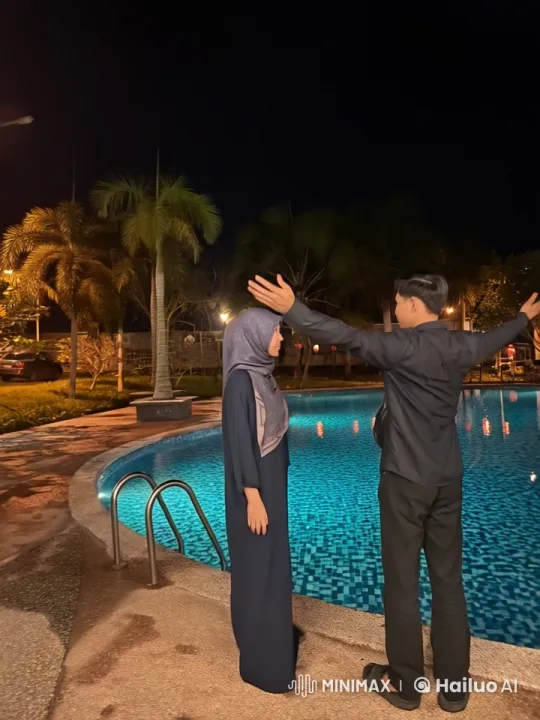 Nighttime Kungfu Practice by Swimming Pool – AI Generated Video | Hailuo AI