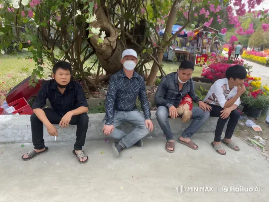 Four Men Display Martial Arts in Colorful Garden – AI Generated Video | Hailuo AI