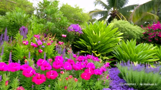 Tropical Garden Attracts Hummingbirds with Vibrant Flowers – AI Generated Video | Hailuo AI