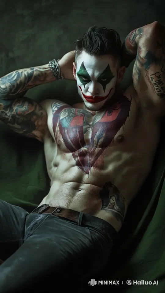 Tattooed Man Seductively Nods, Showcasing Ink and Physique – AI Generated Video | Hailuo AI