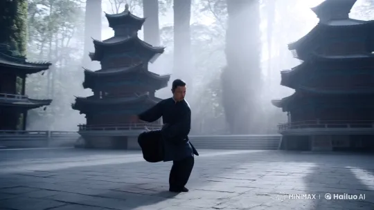 Ancient Chinese Courtyard: Master's Graceful Kungfu Display – AI Generated Video | Hailuo AI