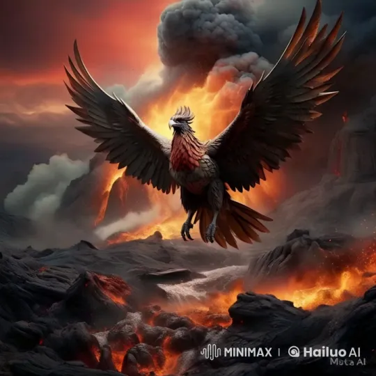 Phoenix Soars Over Fiery Volcanic Eruption – AI Generated Video | Hailuo AI