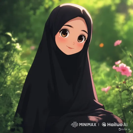 Serene Garden Interaction with Black Abaya Figure – AI Generated Video | Hailuo AI
