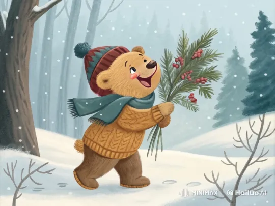Cheerful Bear Joyfully Runs Through Snowy Forest – AI Generated Video | Hailuo AI