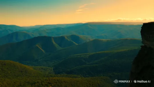 Sunlit Valley Pan: Figure at Cliff's Edge – AI Generated Video | Hailuo AI