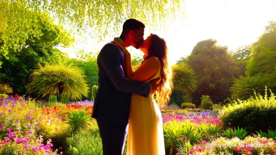 Intimate Garden Kiss Captured in Cinematic Beauty – AI Generated Video | Hailuo AI