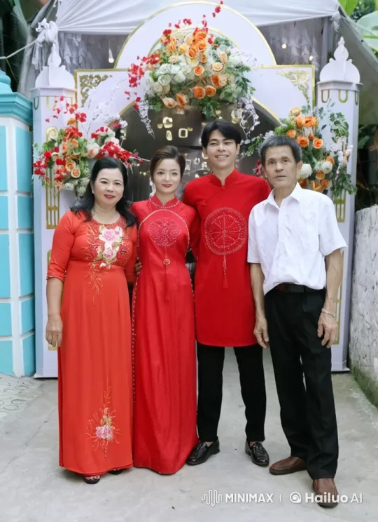 Family Celebrates in Traditional Red Attire – AI Generated Video | Hailuo AI