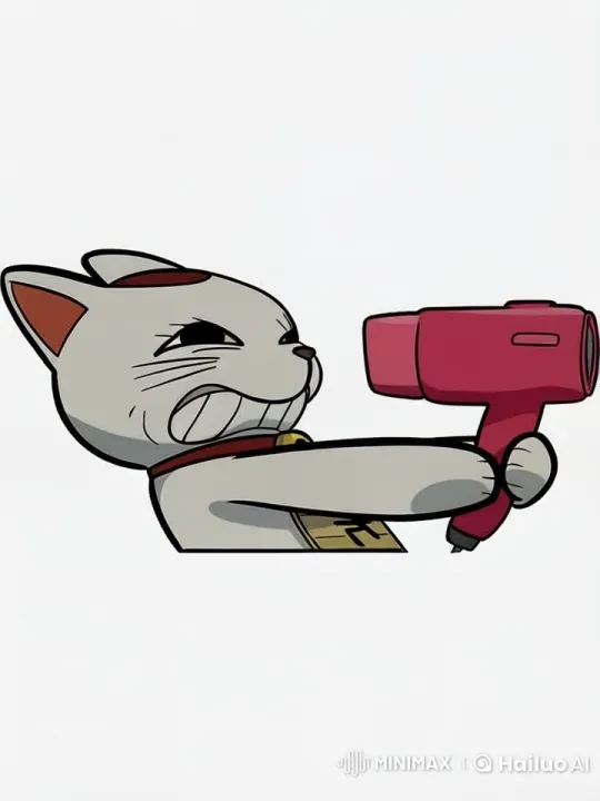 Determined Cat with Hairdryer Shows Focus – AI Generated Video | Hailuo AI