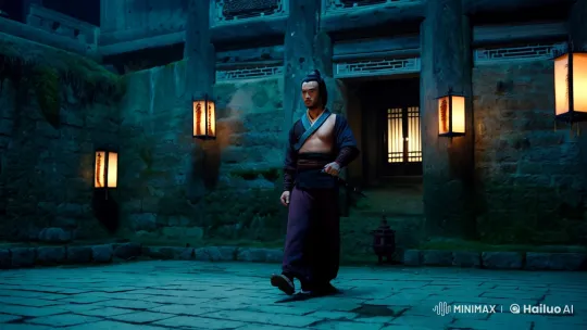 Lone Warrior's Graceful Kick in Ancient Courtyard – AI Generated Video | Hailuo AI