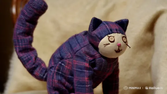 Anthropomorphic Flannel Cat: A Soft, Stitched Tale – AI Generated Video | Hailuo AI