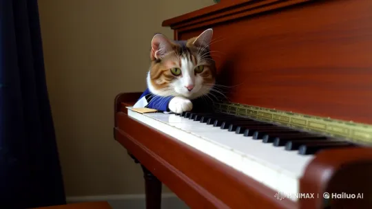 Cat in Attire Plays Bach on Piano – AI Generated Video | Hailuo AI
