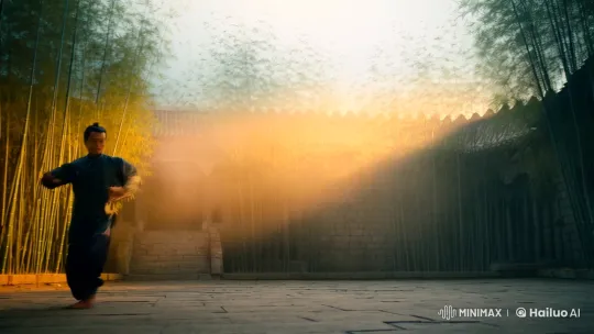 Kung Fu Master Practices in Tranquil Dawn Setting – AI Generated Video | Hailuo AI