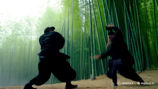 Aesthetic Kungfu Fight in Bamboo Forest – AI Generated Video | Hailuo AI