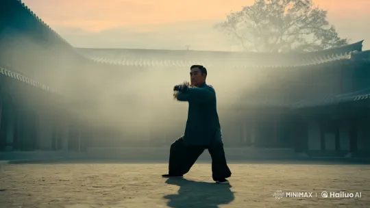 Mist-Laden Courtyard: A Kungfu Master's Poetic Display – AI Generated Video | Hailuo AI