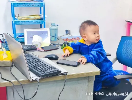 Toddler Enacts Martial Arts in Office Setting – AI Generated Video | Hailuo AI