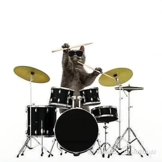 Cat Drummer in Sunglasses Impresses Live2D Audience – AI Generated Video | Hailuo AI