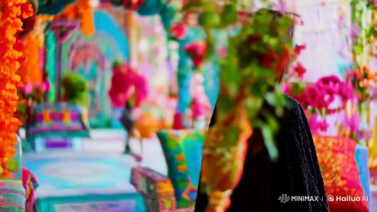 Vibrant Tracking Shot Showcases Tao Vi Deo in Artistic Scene – AI Generated Video | Hailuo AI