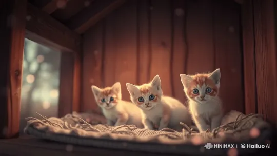 Curious Kittens Explore Cozy Wooden Space – AI Generated Video | Hailuo AI