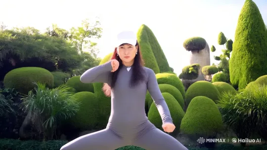 Woman Performs Skilled Kungfu in Serene Garden – AI Generated Video | Hailuo AI