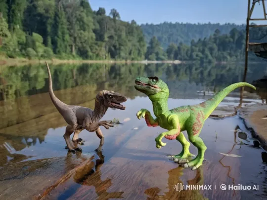 Dinosaur Battle on Submerged Platform – AI Generated Video | Hailuo AI