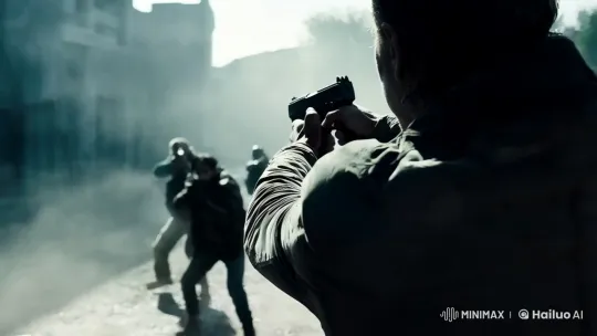 Intense Gun Battle Showcases Dramatic Recoil and Violence – AI Generated Video | Hailuo AI
