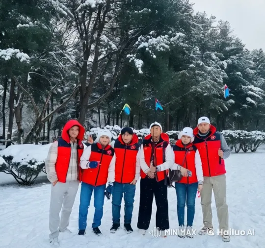 Red Jacketed Group Performs Kung Fu in Snowy Forest – AI Generated Video | Hailuo AI