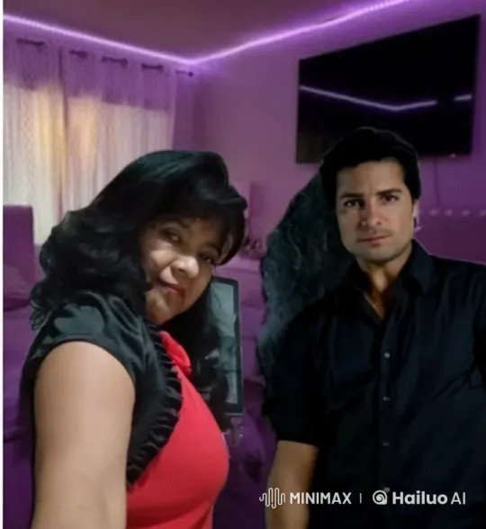 Affectionate Embrace Captured in Cozy Purple-Lit Room – AI Generated Video | Hailuo AI