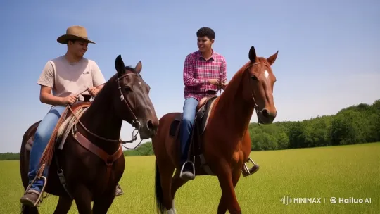 Family Horseback Riding on the Grassland – AI Generated Video | Hailuo AI