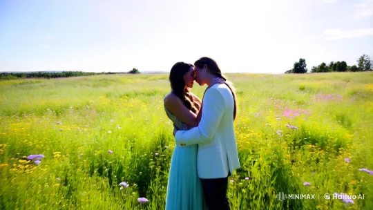 Intimate Embrace in a Sunlit Meadow – AI Generated Video | Hailuo AI