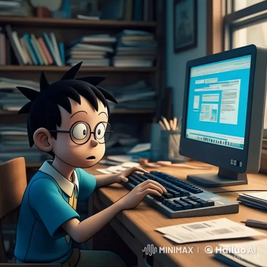 Young Student Working Diligently in Animated Study Room – AI Generated Video | Hailuo AI