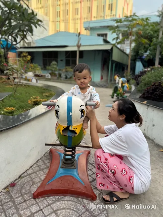 Child Practices Imaginary Kungfu on Spring Rider – AI Generated Video | Hailuo AI