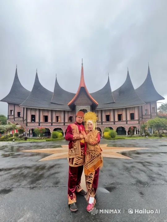 Couple Performs Kung Fu in Vibrant Attire in Front of Indonesian Architecture – AI Generated Video | Hailuo AI