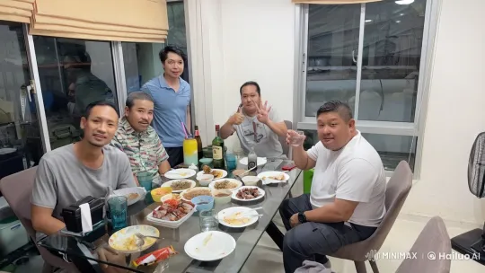Five Men Blend Dining with Kungfu Display – AI Generated Video | Hailuo AI