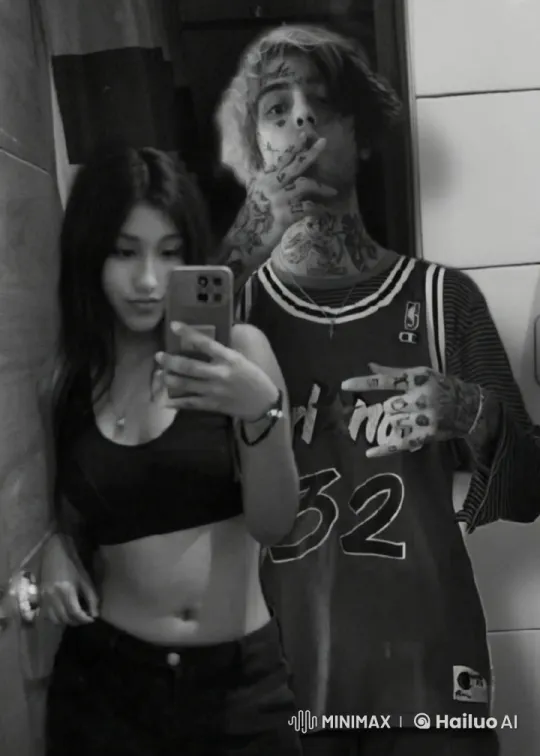 Lil Peep and Woman Share Intimate Mirror Selfie Moment – AI Generated Video | Hailuo AI