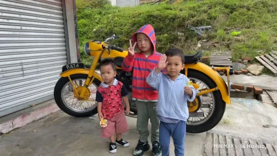Boys Playfully Mimic Martial Arts by Motorcycle – AI Generated Video | Hailuo AI