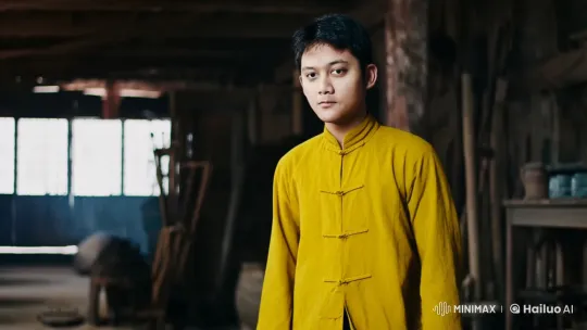 Young Kung Fu Fighter in Tense Workshop Chase – AI Generated Video | Hailuo AI