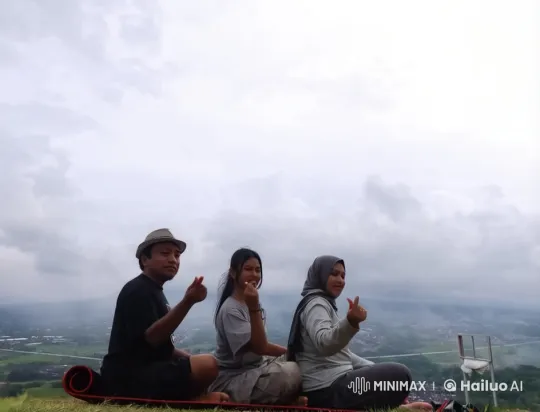 Magic Carpet Ride: Three on a Mat Over Scenic Hills – AI Generated Video | Hailuo AI