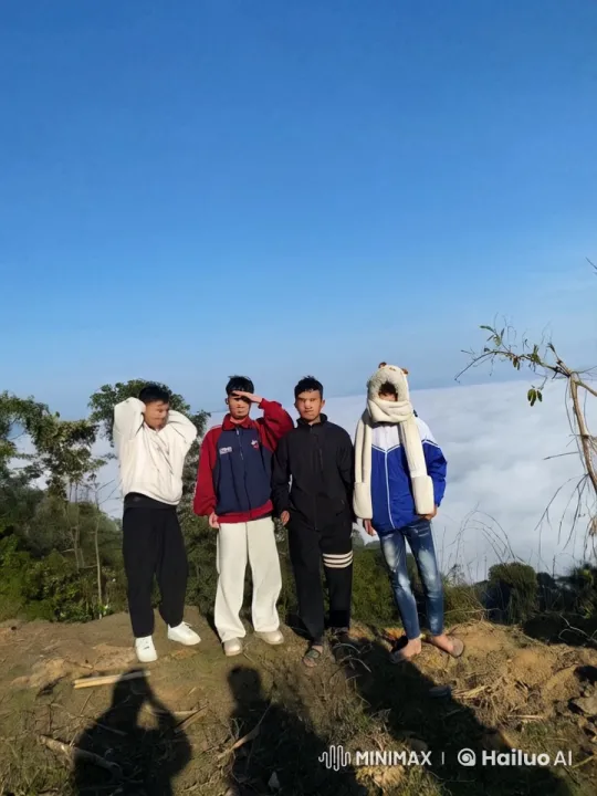 Four Friends Practicing Kung Fu on Hilltop – AI Generated Video | Hailuo AI