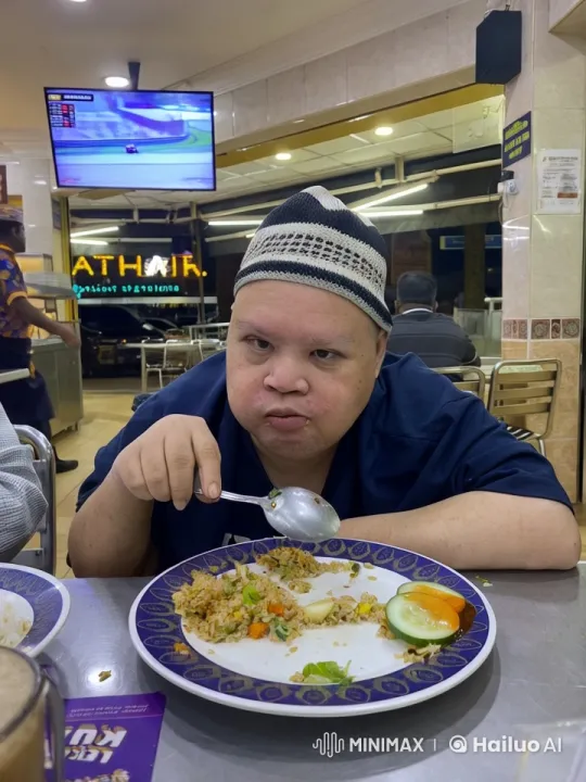Diner Enjoying Fried Rice Amidst Restaurant Activity – AI Generated Video | Hailuo AI