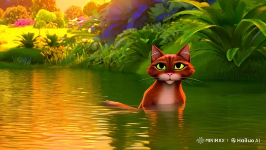 Cat Gracefully Hunts and 'Cooks' Fish in Tranquil Setting – AI Generated Video | Hailuo AI