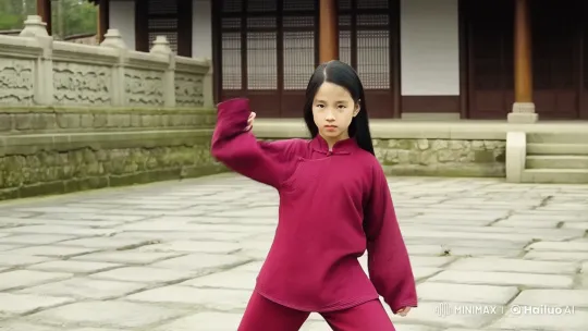 Young Girl Performs Impressive Kung Fu in Ancient Courtyard – AI Generated Video | Hailuo AI