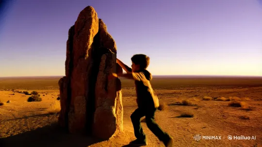 Boy Embraces Monument in Twilight's Glow – AI Generated Video | Hailuo AI